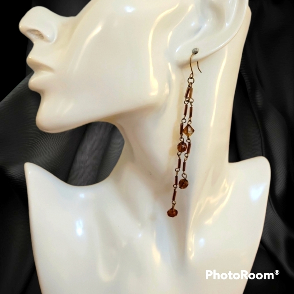 5/$25 HANDMADE Brown Beaded Dangle Hook Earrings